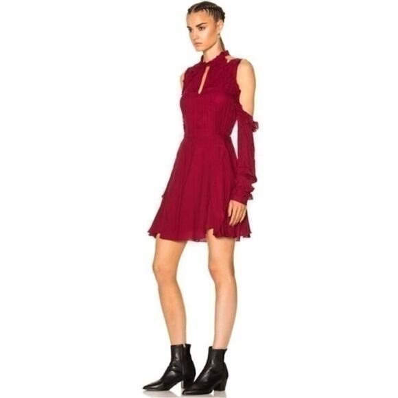 IRO Dress Hanie Red Wine Burgundy Cold Shoulder Ruffle Festival‎ Event NWT $400 - Picture 12 of 15
